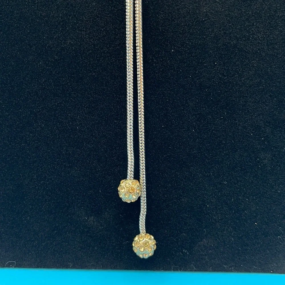 Banana‎ Republic Lariat Necklace Women Silver Tone Knot Pave Ball Snake Chain
